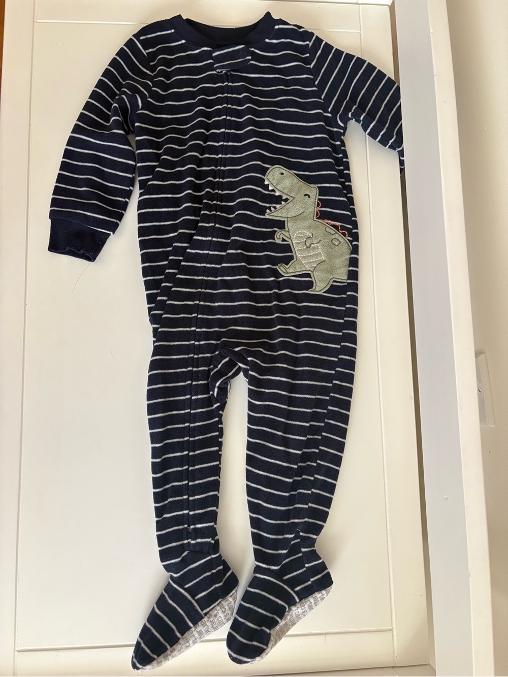 Carter's Navy and White Striped Dino Footed One-Piece